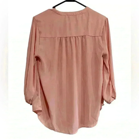 Torrid Pink Tie Neck Flowy Sheer Long Sleeve Blouse - Picture 4 of 7